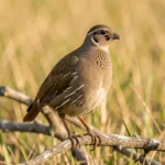 African Francolin perched on a branch in a grassland habitat