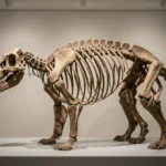 Fossil reconstruction of Ailuropoda baconi in a museum display, left profile.