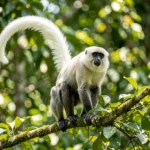 Angolan Colobus – Folivore, Social Primate & Complete Breed Guide Angolan Colobus monkey perched on a branch in a tropical forest canopy showing a black body with a white mantle and a long white tail