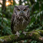 Ashy Faced Owl – Caribbean Barn Owl Profile & Complete Owl Breeds Guide Close up of an Ashy Faced Owl perched on a branch in a Caribbean forest at dusk