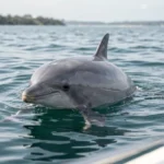 Australian snubfin dolphin surfacing in northern Australian coastal waters with its small dorsal fin and short snout visible