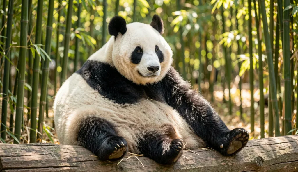 Bai Yun panda resting among bamboo in a San Diego Zoo enclosure