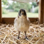 Barbu d'Anvers Bantams – Miniature Belgian Beauty & Complete Care Guide A Barbu d'Anvers bantam standing on straw bedding inside a backyard coop in natural daylight.