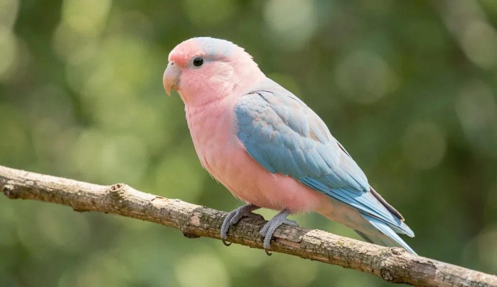 Bourke Parrot perched on a branch showing pink and blue plumage