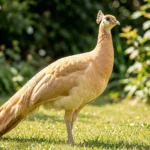 Buff Peafowl – Warm Tan Color & Complete Breed Guide Buff peafowl in a garden setting displaying warm tan plumage