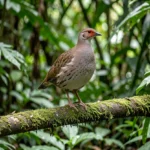 Congo Francolin in a rainforest enclosure with dense vegetation