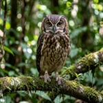 Crested Owl – Horned Amazon Native & Complete Breed Guide Close up of a Crested Owl perched in a tropical Amazon rainforest