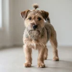 Dandie Dinmont Terrier – Dandie Dinmont Temperament, Topknot Coat & Complete Care Guide A Dandie Dinmont Terrier standing alert with a visible domed skull and topknot indoors in soft natural light.
