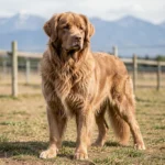 Estrela Mountain Dog – Estrela Temperament, Portuguese Heritage & Complete Care Guide An alert Estrela Mountain Dog with a thick double coat standing on a farm near a fence with mountains in the distance.