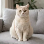 Exotic Shorthair – Plush Coat Personality, Care Guide & Complete Breed Overview A cream Exotic Shorthair cat sitting on a couch with plush fur and a relaxed expression in natural indoor light.