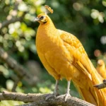 Gold Peafowl Iridescent Yellow Orange – Complete Care Guide Close up of a gold peafowl showing iridescent yellow orange plumage in a sunlit garden.