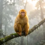 Golden Snub-Nosed Monkey Breed Facts – Endangered High Altitude Species Guide Golden Snub Nosed Monkey perched in a high altitude forest with golden fur