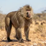 Hamadryas Baboon – Sacred Baboon Traits & Complete Breed Guide Male Hamadryas baboon with a distinctive cape standing on a rock in dry savanna.