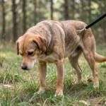 Hamiltonstovare – Swedish Scent Hound Traits, Temperament & Complete Care Guide Hamiltonstovare scent hound standing on a grass path in a forest, head lowered as if tracking a scent.