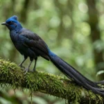 Long-Tailed Sylph – A Graceful Andean Hummer & Complete Hummingbird Breed Guide Male Long-Tailed Sylph perched on a branch in a cloud forest, showing blue crown and long tail