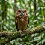 Madagascar Red Owl – Endangered Ghost Of The Island & Complete Owl Breed Guide Close up of a Madagascar Red Owl perched on a mossy branch in a humid eastern Madagascar rainforest