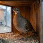 Natal Francolin – Cold Climate Housing, Winter Care & Insulated Aviary Guide Natal francolin standing in a heated bird shelter with dry bedding during cold weather.