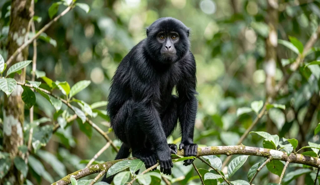 Nilgiri Langur perched on a branch in a dense forest