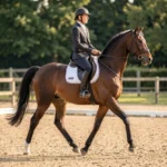 Oldenburg Horse – Versatile Warmblood Qualities, Temperament, Care & Sport Guide An Oldenburg horse ridden in a dressage arena transitioning from walk into trot with steady posture and controlled movement.