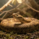 Rare Snake Breeds – List Of Unusual Pet Snakes And Complete Care Guide A sunbeam snake resting coiled inside a secure terrarium hide with moist substrate and branches visible in the background