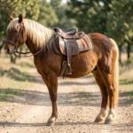 Rocky Mountain Horse – Chocolate Coat, Smooth Gaits & Complete Care Guide Rocky Mountain Horse on a quiet trail with a relaxed stance, showing a chocolate coat and flaxen mane in natural daylight.