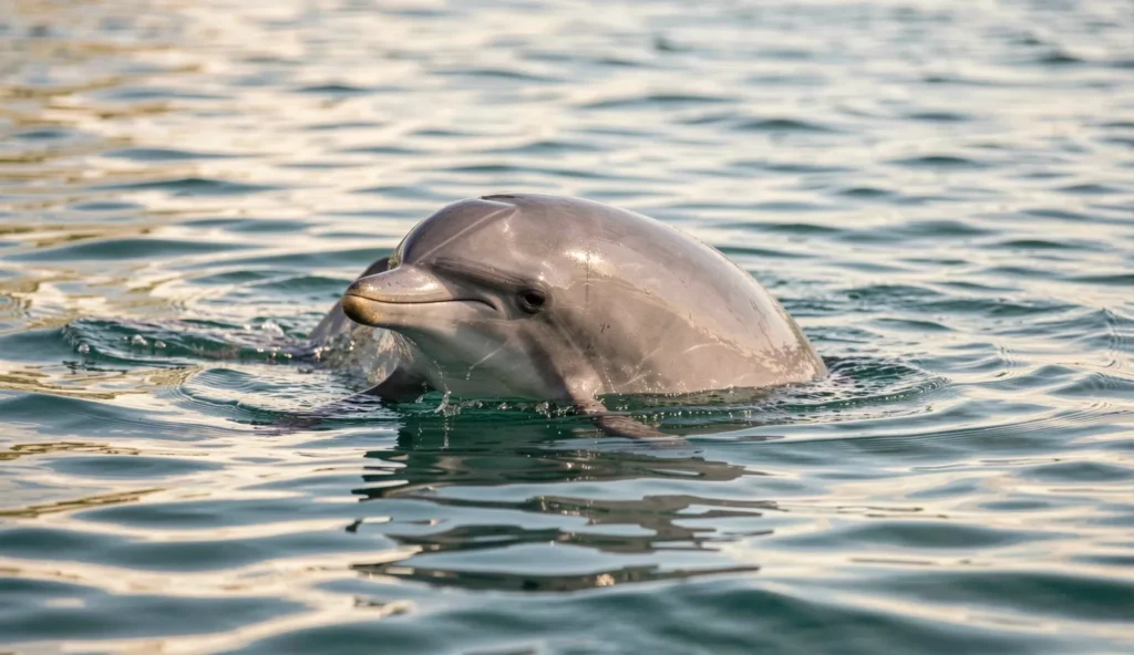 Rough-Toothed Dolphin swimming in warm tropical ocean water with its long beak visible near the surface.