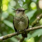 Scaly-breasted Hummingbird – Rainforest Dweller & Complete Breed Guide Close up of a Scaly-breasted Hummingbird perched on a branch in a rainforest, showing the scaly breast pattern.