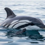 Striped Dolphin – Identification, Habitat, Behavior & Key Facts Guide Striped dolphin swimming in open ocean with visible dark stripes along the body and dorsal fin above the surface.