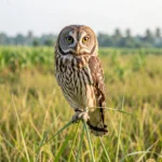 Striped Owl – Grassland Specialist & Complete Breed Guide Striped Owl perched in a tropical grassland with sugarcane in the background