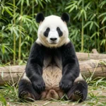 Su Lin Panda – Life Story & Complete Panda Breed Guide Portrait of a female giant panda in a bamboo-filled enclosure at a zoo