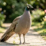 Taupe Peafowl – Earthy Elegance & Complete Breed Guide Taupe Peafowl standing on a garden path showing earthy brown gray plumage