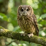 Close up of a Tawny Owl perched in a European woodland
