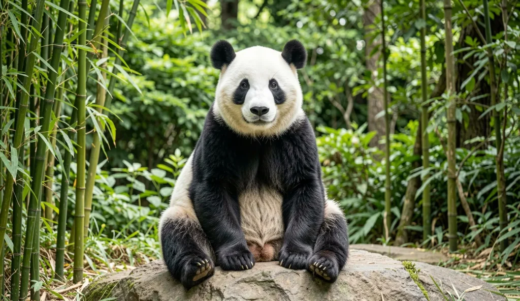 Tian Tian panda in bamboo enclosure at Smithsonian National Zoo