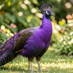 Violet Peafowl – Purple Neon Shade & Complete Breed Guide Violet Peafowl with iridescent violet plumage in a garden setting