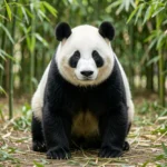 Wu Jie Giant Panda – Female Panda At Madrid Zoo And Complete Breed Guide Portrait of Wu Jie, a female giant panda, in her Madrid Zoo enclosure with bamboo.