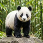 Xiang Xiang Panda – Biography & Complete Panda Breed Guide Youthful giant panda cub in a bamboo habitat during daylight at a Japanese zoo.